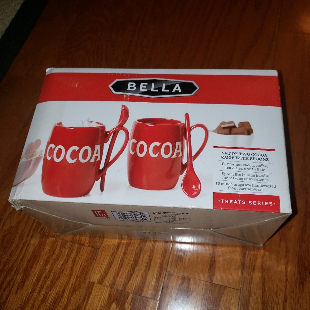 Bella Set of 2 Hot Cocoa mugs with spoon